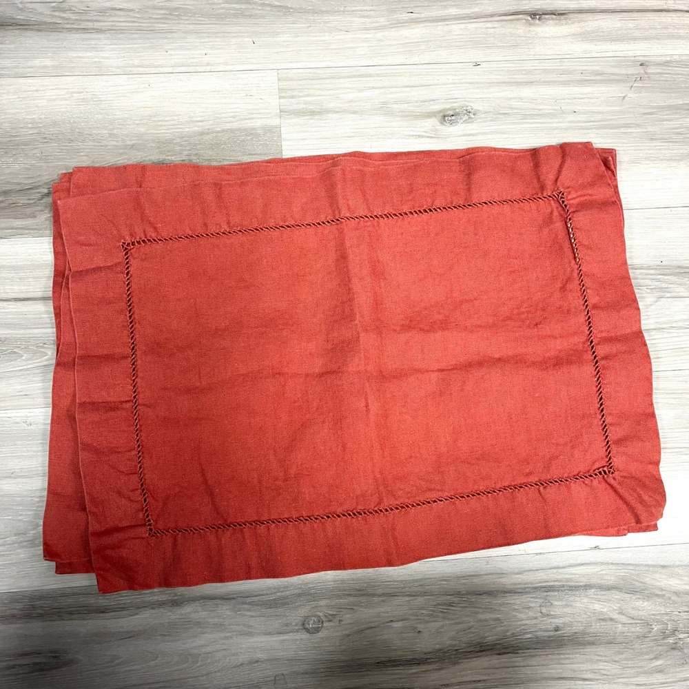 Pottery Barn 4 Pc Rectangle Terracotta 100% Linen Hemstitch Placemats 20"x14"